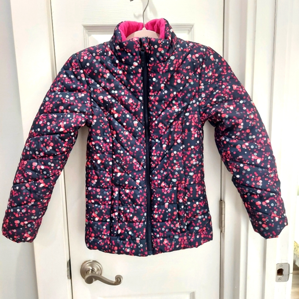 Athletic girls Winter puffer coat navy pink Size M 7/8